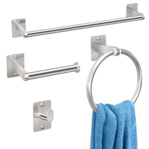 KLJKPA Brushed Nickel Bathroom Accessories Set, 4 Pieces Bathroom Hardware Set, 16 inch Towel Bar, Towel Racks for Bathroom, Robe Towel Hooks, Toilet Paper Holder Wall Mounted