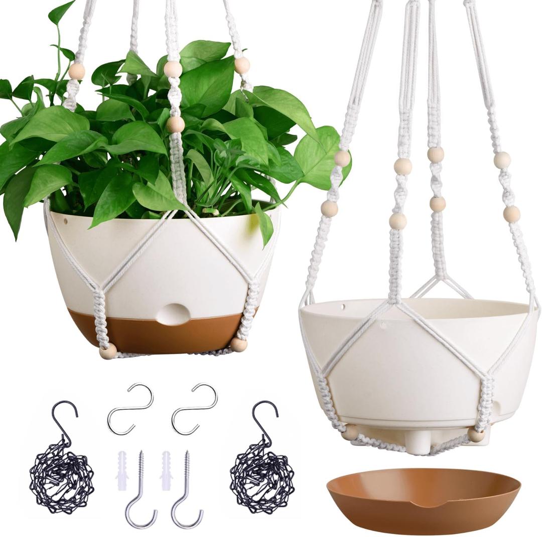 Set of 2-10 Inch Hanging Planters for Indoor Plants with Self-Watering Includes Hanging Pots for Plants, Outdoor Hanging Plant Pot with Drainage, and 2 Types of Hanging Baskets Hangers (White, 10inch) Set of 2-10 Inch Hanging Planters for Indoor Plants with Self-Watering Includes Hanging Pots for Plants, Outdoor Hanging Plant Pot with Drainage, and 2 Types of Hanging Baskets Hangers (White, 10inch)