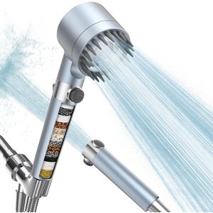 PWERAN Filtered Shower Head with Handheld, High Pressure 3 Spray Mode Showerhead with 18 Stage Water Softener Filters for Hard Water - Handheld Shower Head-Remove Chlorine-BLUE
