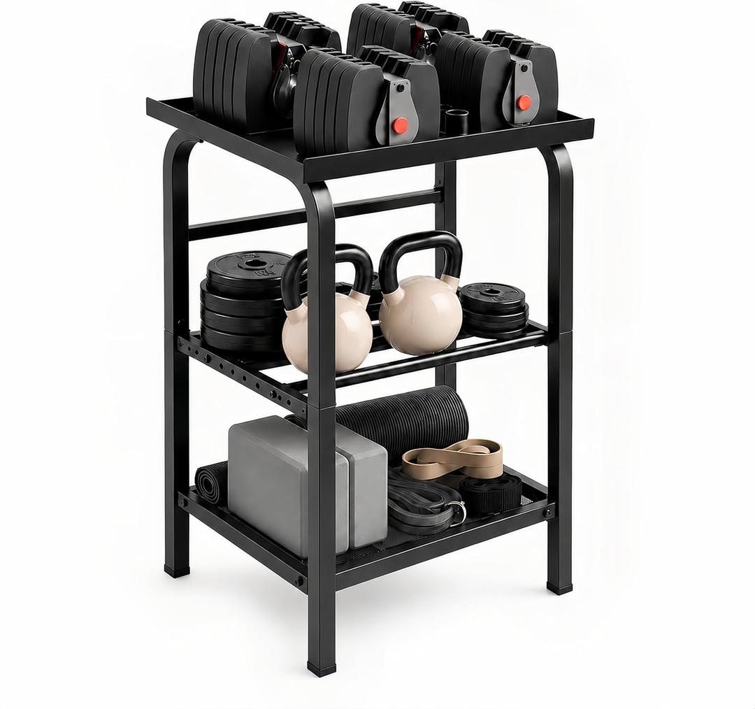 2026 Upgraded Adjustable Dumbbell Stand, 3-Tier Heavy-Duty Dumbbell Rack, 500 LBS Capacity, for Adjustable Dumbbells, Kettlebells & Yoga Accessories, for Home Gym, Garage, Fitness Room, Stand Only
