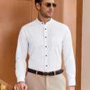 J.VER Men's Banded Collar Dress Shirt Mandarin Long Sleeve Button Down Shirts Stretch Collarless Tops with Pocket (White, L)