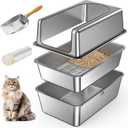All Stainless Steel Sifting Litter Box with Lid,XL Extra Large Metal Sifting Cat Litter Box for Pine Pellets,High Sides Sifter Litter Pan System for Big Cats,Odor Control,Sifting Box Liners and Scoop