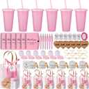 56Pcs Baby Shower Prizes for Game Winners Baby Shower Favors Gifts including Plastic Tumbler Notebook Scented Candles Ballpoint Pen Mirrors with Hair Brushes Bracelet Gift Bag (Pink)