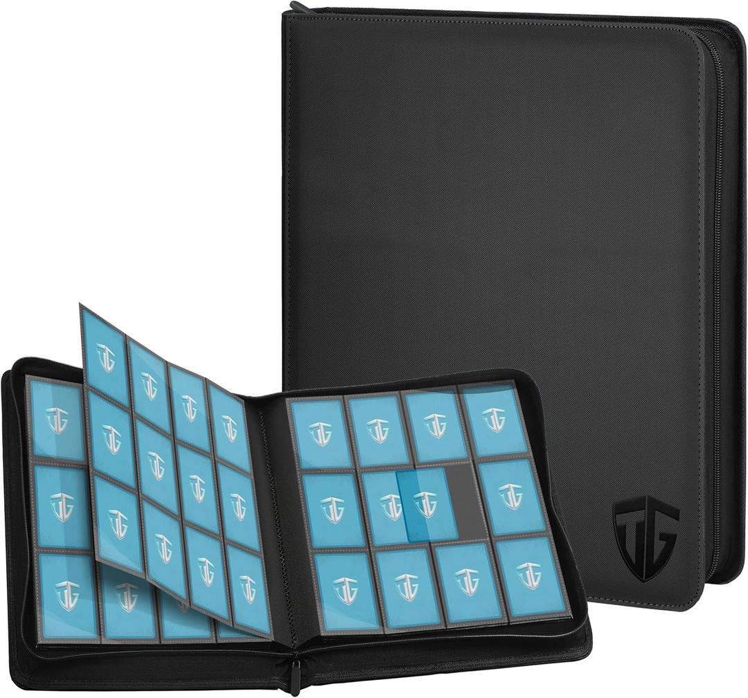 12 Pockets Trading Card Zipper Binder for 720 Cards| Secure Side Loading Pockets | Trading Card Album Folder | Compatible with YuGiOh, MTG(Black 12)