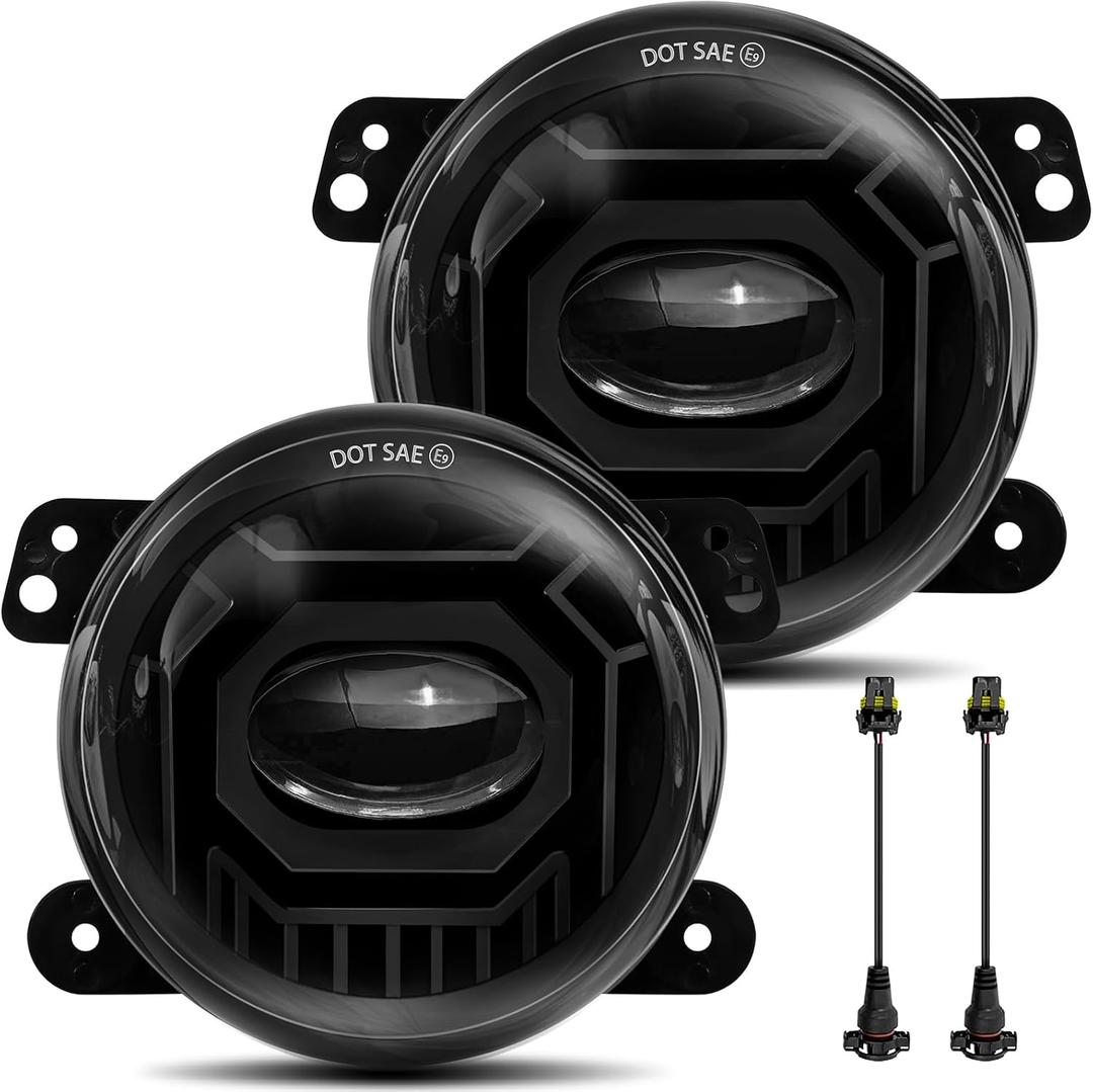 4 Inch LED Fog Lights Round White Compatible with Jeep Wrangler JK Unlimited JKU 2007-2018, DOT Approved Front Bumper Offroad Fog Lamps Assembly Replacement - Pair