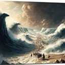 Modern Christian Canvas Wall Art Bible Stories Moses Parting Egypt Crossing the Red Sea Picture Jesus Religion Wall Decor Poster Print for Living room Bathroom Office Bedroom Home Decoration (36"L x 24"W), Moses Red Sea