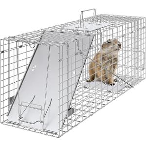 VEVOR Live Animal Cage Trap, 31" x 10" x 12" Humane Cat Trap Galvanized Iron, Folding Animal Trap with Handle for Rabbits, Stray Cats, Squirrels, Groundhogs and Opossums