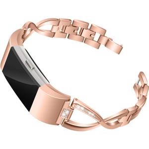 Bands Compatible with Fitbit Charge 2, Metal Bands with Rhinestone Bling Replacement Bractlet Women Silver Rose Gold Black