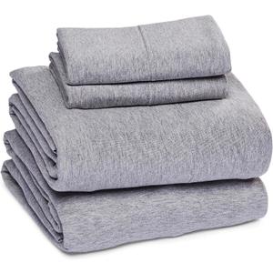 Sleepdown Jersey Knit Twin XL Sheets T-Shirt Heather Cotton Blend Super Soft Breathable Jersey Sheets Stretchy All Season Bedding Sheets & Pillowcases, Extra Deep Pocket Sheets (Heather Grey)