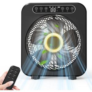 Table Fan, 9600mAh Rechargeable Box Fan with 6 Speeds, 3 Modes, Quiet Running, Fast Cooling Desk Table Fan, Smart Temperature, Timer, Ambient Light, Washable - Bedroom Home Office Desktop Household