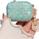 Cute Case for Airpod Pro 2 with Shell Pearl Keychain Luxury Aesthetic Leopard Hard TPU Protective Cover Compatible with AirPods Pro 2019 2022 2023 for Girls Women (Turquoise Blue)