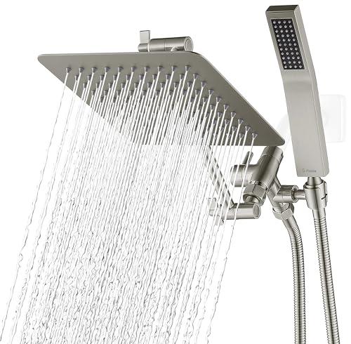 G-Promise All Metal 8 Inch Dual Square Shower Head with Handheld Combo, Rain Shower Head, Adjustable Extension Arm, Smooth 3-Way Diverter, 71 Inch Extra Long Hose - A Bathroom Upgrade (Brushed Nickel)