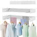 Laundry Drying Rack, Collapsible Wall Mounted Clothes Drying Rack - Foldable,Space Saving, 13.2 Linear Ft, 5 Aluminum Rods, 60 lb Capacity (White, 31.5" Wide)