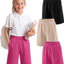 3 Pack Girls' School Uniform Sweat Shorts | Back to School Shorts with Pockets, Longer Length Bermuda for Teen, Girls Clothes size 10-12, Wide Leg Athletic Bermuda