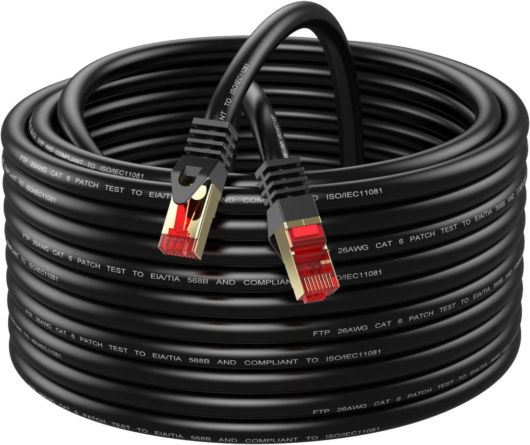 Cat6 Outdoor Ethernet Cable 150ft,Outdoor Shielded Grounded UV Resistant Waterproof Buried-able Network Cord Compatible for Ca6/Cat5/Cat5e,for Game,Router,LAN,TV