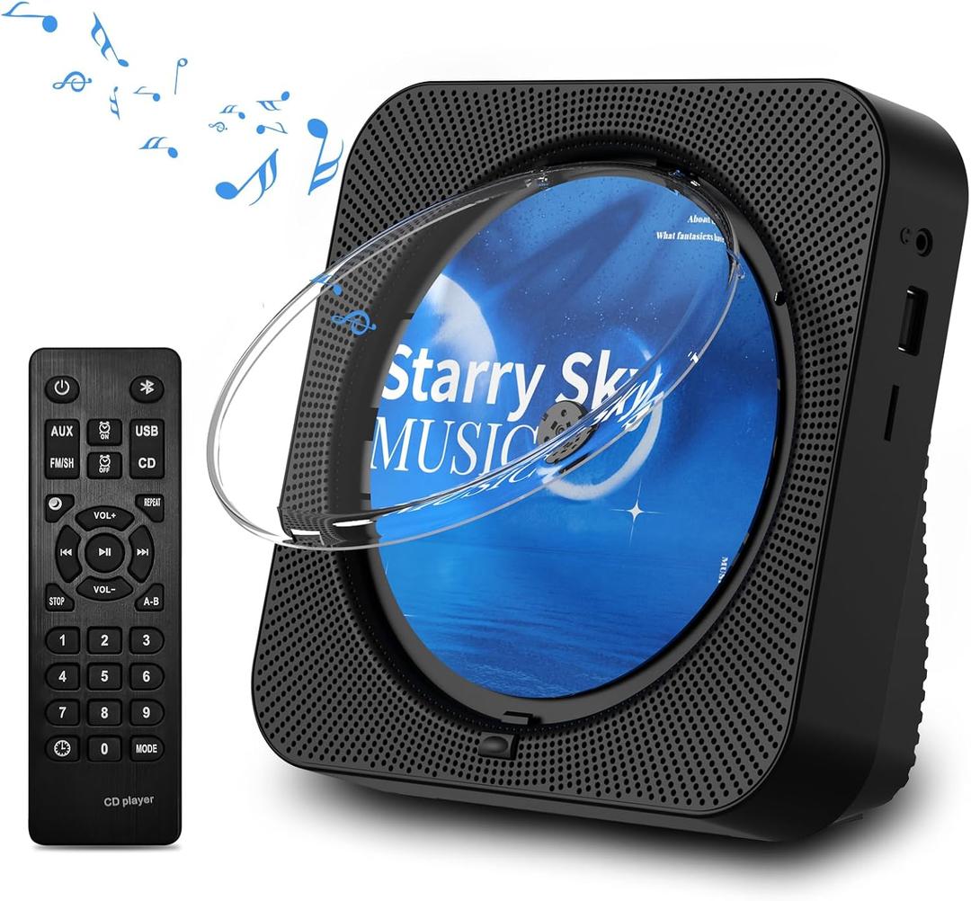 CD Player Portable Bluetooth 5.1 Desktop CD Player with HiFi Sound Speakers,Remote Control,Dust Cover,LED Display,Boombox FM Radio,USB/AUX for Home,Kids (Black)