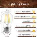 A15 LED Light Bulb 4W (40W Equivalent), 2700K Warm White, Dimmable Edison Filament, 400 Lumens, E26 Medium Base, Clear Glass Ceiling Fan, Refrigerator/Appliance, Vanity & Chandelier (6-Pack)
