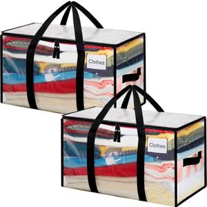 BAGAIL Heavy Duty Moving Bags with Strong Handle, Extra Large Moving Boxes, Storage Tote for Clothes, College Moving Supplies(Clear, 2 Pack) (80L-2pack-Standard)