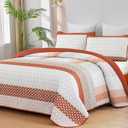 WONGS BEDDING Burnt Orange Quilt Queen Size, Bohemian Stripe Quilt Sets 3 Pieces Orange Boho Quilted Bedspread Set Lightweight Microfiber Coverlet Bedding Set All Season (96"x90")