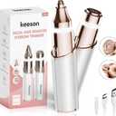 KEESON Facial Hair Removal for Women, 2-in-1 Electric Eyebrow Trimmer with LED Light, Rechargeable Hair Removal Device Face Shaver Facial Hair Remover for Women Face, Lip, Peach Fuzz (White)