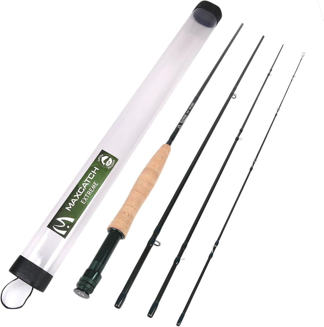 M MAXIMUMCATCH Maxcatch Extreme Graphite Fly Fishing Rod 4-Piece 9 Feet with IM6 Carbon Blank, Hard Chromed Guides, A Cork Grip (Size:3/4/5/6/7/8/10wt), 9ft 10weight 4sec