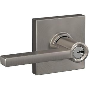 SCHLAGE F51A LAT 619 COL Latitude Lever with Collins Trim Keyed Entry Lock, Satin Nickel