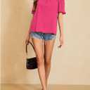 MakeMeChic Women's Summer Off Shoulder Tops Ruffle Short Sleeve Dressy Casual Blouse Top (Pink, M)