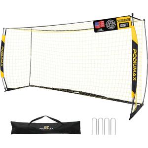 PodiuMax Soccer Goal, 12X6FT Soccer Goals for Backyard Training, Upgraded Collapsible Metal Base, Portable Soccer Goal for Indoor Outdoor, Easy Set Up Soccer Net with 1 Carry Bag & 4 Ground Stakes