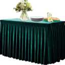 Dimatic Fitted Tablecloth Dark Green Table Skirts for Rectangle Tables Wrinkle Resistant Velvet Table Cover for Weddings, Banquets, Parties (55x24 in)