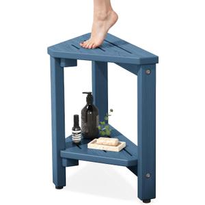 SERWALL 15" Shower Foot Rest for Shaving Legs, Waterproof Corner Shower Stool for Inside Shower, HDPE Shower Bench with Storage Shelf, Load 360Lbs, Indoor/Outdoor Use, Blue