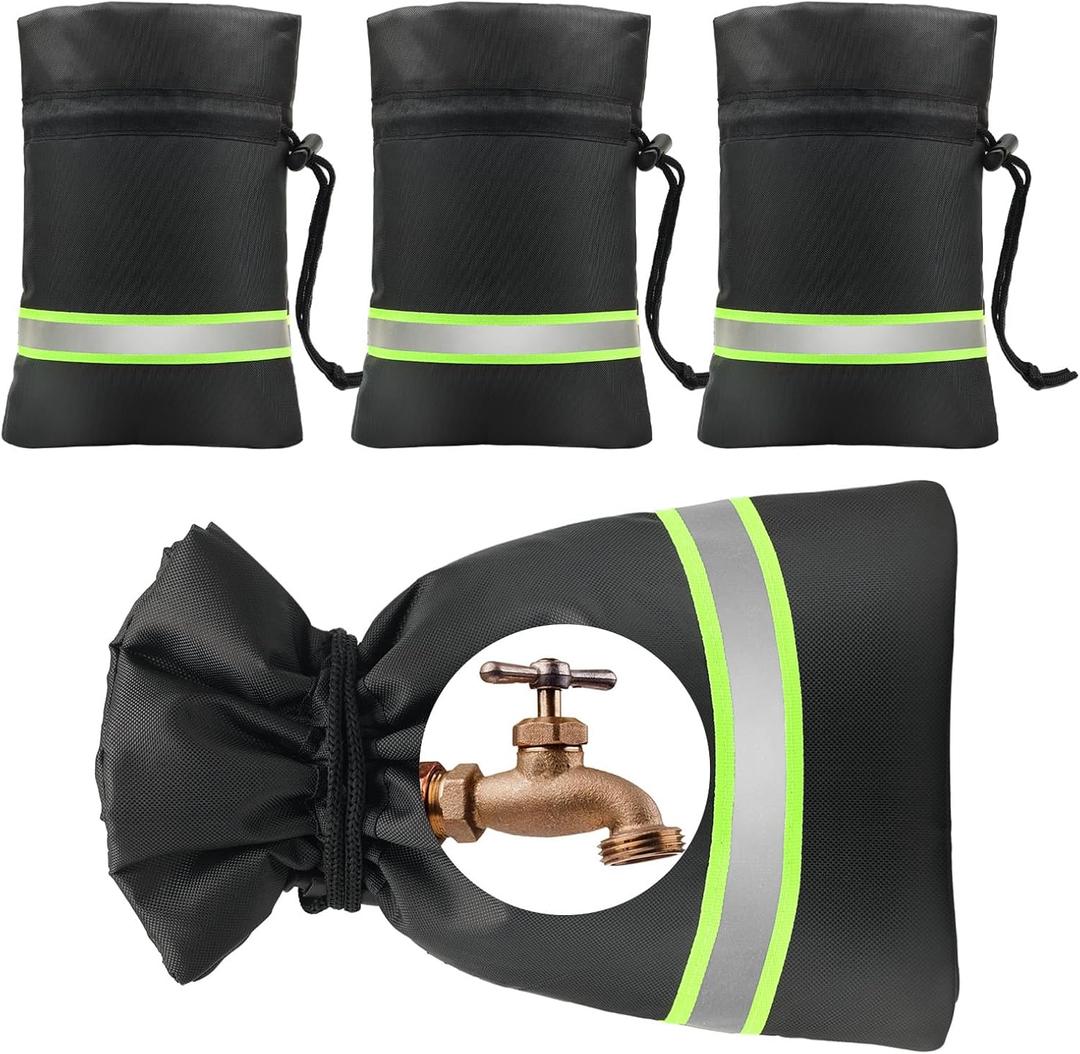 Outdoor Faucet Covers for Winter Freeze Protection, 4 Pack 9" H x 5.9" W Outside Hose Bib Covers for Winter, Thickened Reflective Pipe Wrap Insulation Socks with 420D Waterproof Oxford Fabric