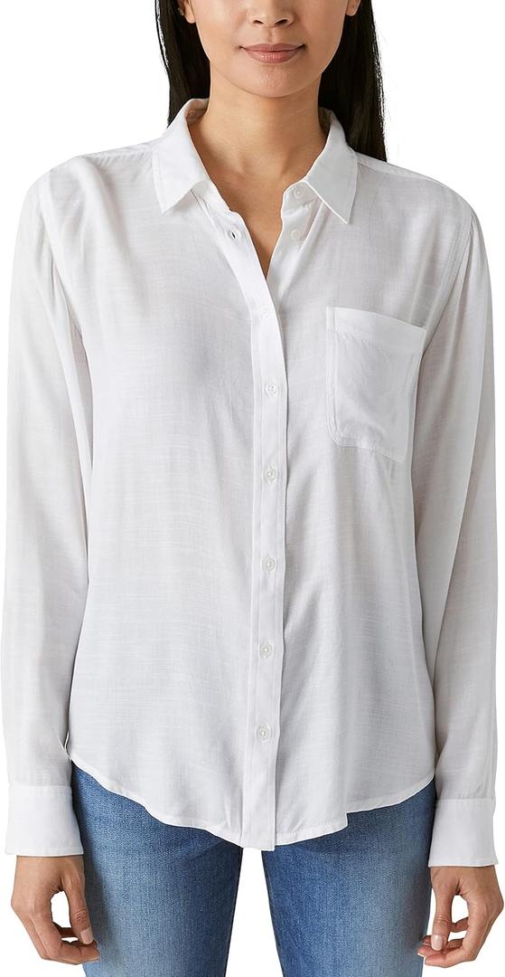 Lucky Brand Women's Boyfriend Button Down Shirt (Medium, Bright White)
