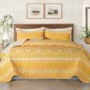 Whale Flotilla King Size Quilt Set - Reversible Yellow Quilt King Size with 2 Pillow Shams, Lightweight Boho Striped Oversized Bedspreads Coverlet Bedding Set for All Seasons