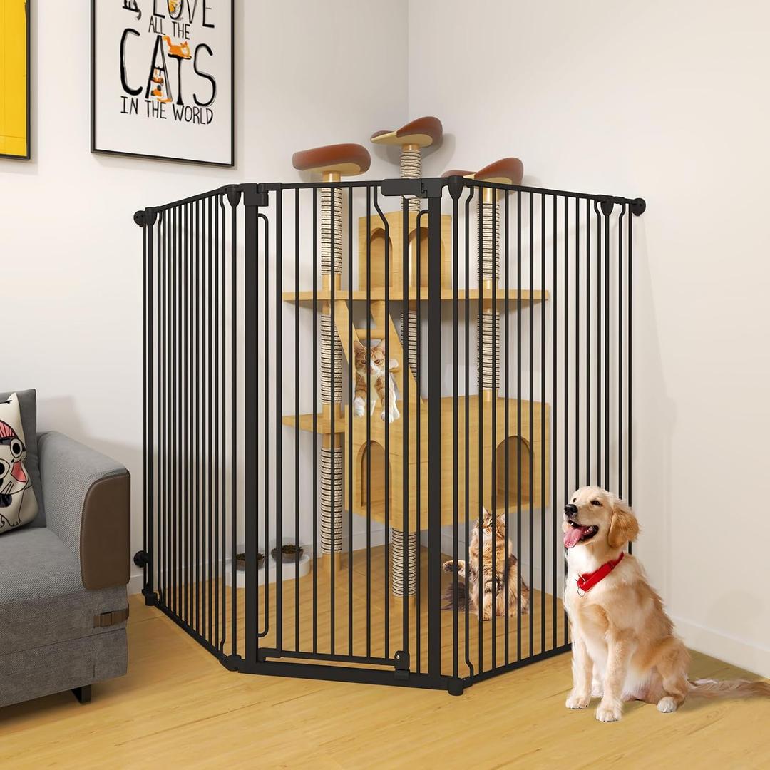 51" Extra Tall Cat Gate for Cats 57.4" to 81" Extra Wide Cat Gate for Doorway,Auto Close 3-Panel Durable Pet Gate Indoor Use, Metal Dog Gate for Kitchens, Doorways & Stairs (Black)