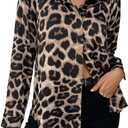 OYOANGLE Women's Leopard Print Long Sleeve Button Down Blouse Loose Trendy Collared Shirt Tops (M)