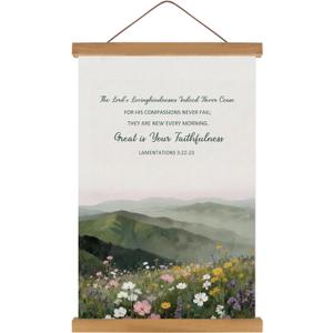 4 x KAIRNE Bible Poster,Christian Prints With Wood Magnetic Hanger Framed,Psalm Scripture Landscape Prints,Colorful Wildflower Paintings,Vintage Bible Verse Wall Art For Bedroom Living Room Decor, 22"L x 13.7"W