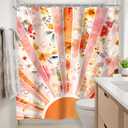 2 x Newsely Boho Sun 70s Shower Curtain 60Wx72L Inch Retro Abstract Colorful Rainbow Sunrise Sunset Floral Cute Vintage Bathroom Set Modern Groovy Waterproof Bath Decoration Accessories Home Decor