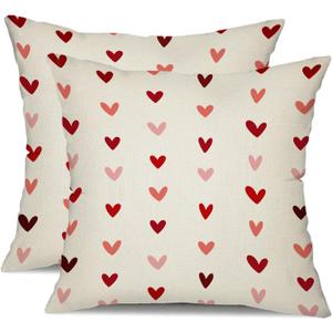 DFXSZ Valentine's Day Pillow Covers 16x16 Inch Set of 2 Small Red Pink Hearts Decor White Throw Pillow Covers Valentine's Day Cushion Case Decoration for Sofa Couch 56B