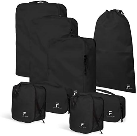 8 Piece Compression Packing Cubes Set - Double Capacity Design for Travel - Small, Medium & Large Sizes - Carry-On Suitcase Organizer Bags (Black)