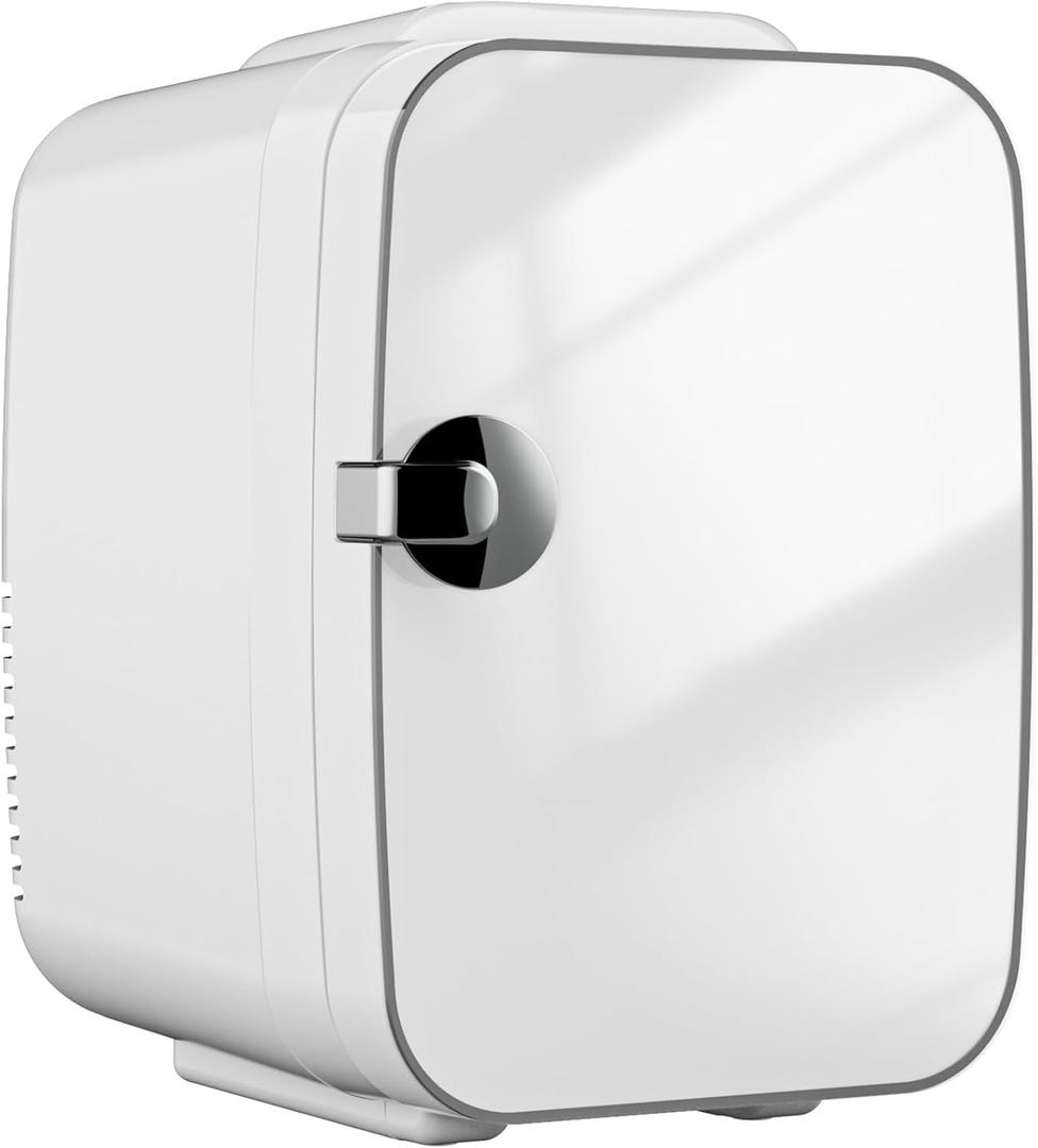 Sweetcrispy Small Refrigerator, Portable Mini Fridge 4L/6 Can Cooler & Warmer Compact Fridges for SkinCare,Food and Drinks, Bedroom, Dorm,Car,Office,Classic White