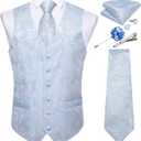 DiBanGu Mens Paisley Vest Tie Set with Lapel Pin Tie Clip 7PCS Silk V-Neck Suit Waistcoat and Necktie for Tuxedo Wedding