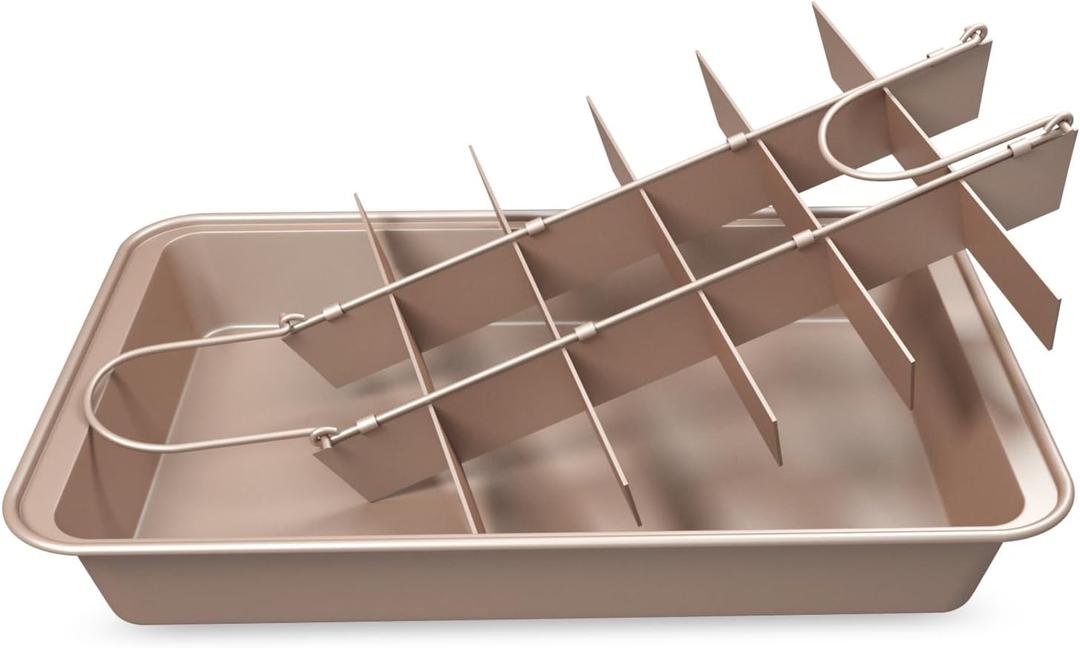 Brownie Pan with Dividers and Cutter, Rectangular Cake Mold with Non-stick Stainless Steel Brownie Baking Pan, Divider Grid for Cakes, Bread, Baking Tool