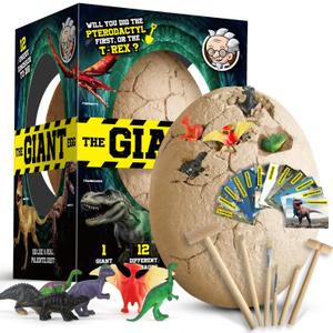 Dinosaur Egg Dig Kit, Unearth a Jumbo Dino Egg with 12 Unique Large Surprise Dinosaur Toys, Ideal Educational STEM Toys and Gifts for Kids Aged 5-7, Suitable for Party and Easter