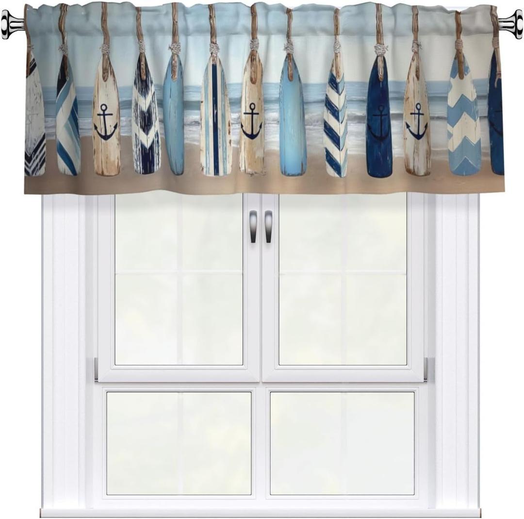 Nautical Oar Valance Curtain Short Window Valance for Kitchen Bathroom Bedroom Living Room Holiday Home Decor 54''X18''