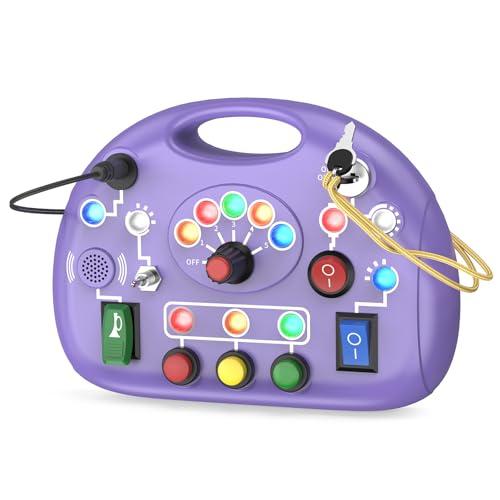 JIWORT Toddler Baby Busy Board with LED Light, Montessori Busy Board for 1+ Year Old, Baby Sensory Board Toddler Travel Toys for Preschool Learning Activities Boys & Girls Birthday (Purple)