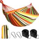 ANYOO Cotton Hammock Portable Camping Hammocks for Hanging Sturdy Garden Comfortable Fabric Hammock with Tree Straps Up to 660lbs with Travel Bag for Camping Outdoor/Indoor Patio Backyard (Orange)