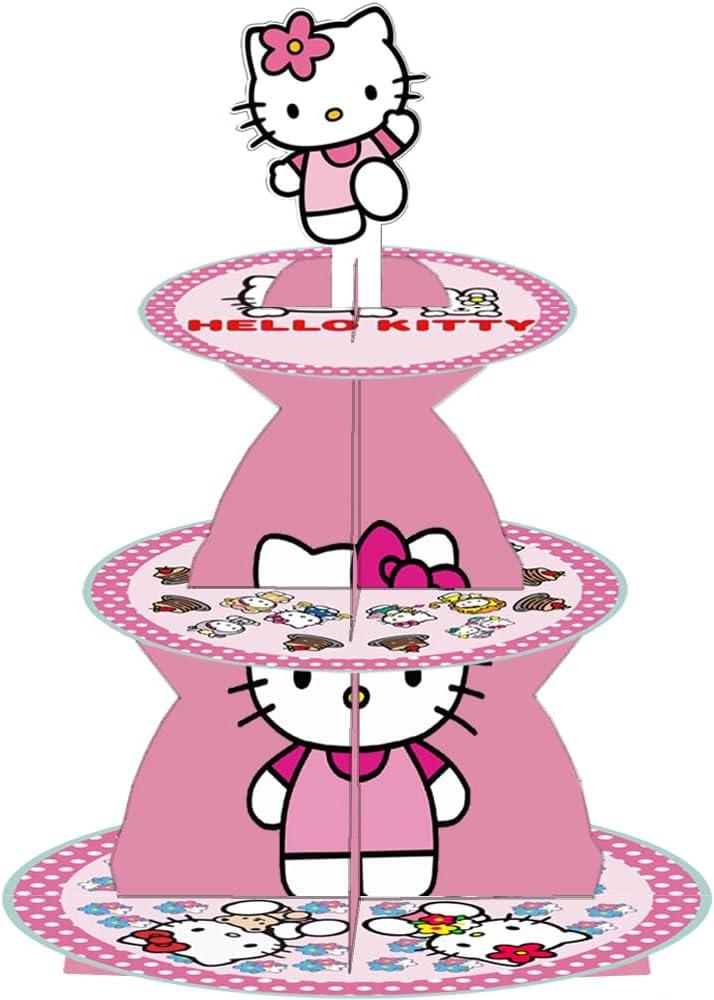 Kawaii Cat Birthday Party Supplies Decorations, 3 Tier Cupcake Stand, Birthday Dessert and Cake Display Stand for Decoration, Cute Cat Party Favors