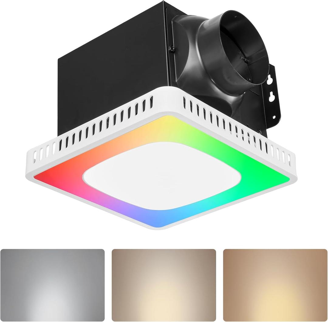VEVOR Bathroom Exhaust Fan, 80-110-130 CFM Bathroom Vent with Seven Colors RGB Lights, 1.5 Sones Low-Noise, Premium DC Motor Ceiling Fan for KTV Laundry Room, Storage Room, Ventilation, White