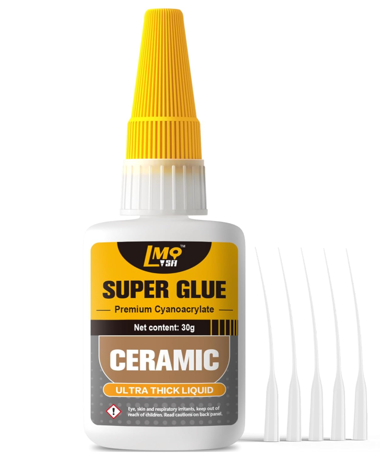 Ceramic Super Glue Liquid, Clear Instant Cyanoacrylate Adhesives for Ceramic Repair Food Safe, All Purpose CA Glue for Shoe Plastic Leather Glass Model Metal Wood Pottery Porcelain Mugs Clay Dishes