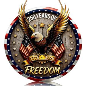 250 Anniversary Eagle Wreath 4th of July Door Sign 3D America Eagle National Flag Wreath Patriotic Independence Hanger Wooden Wall Decor 1776-2026 Hanging Signs for Home Porch Outdoor Decor